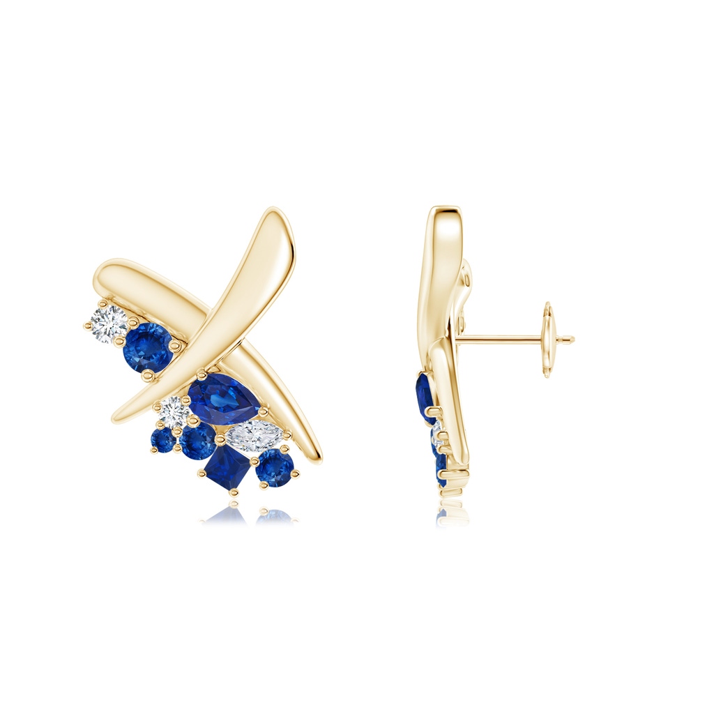 6x4mm AAA Natori x Angara Multi-Shape Waterfall Sapphire & Diamond Sumi Stroke Studs in Yellow Gold