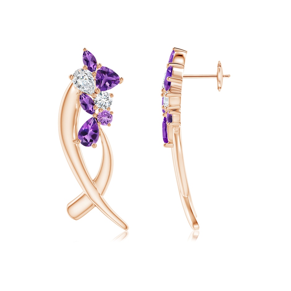 6x4mm AAA Natori x Angara Cascading Multi-Shape Amethyst & Diamond Sumi Stroke Studs in Rose Gold 