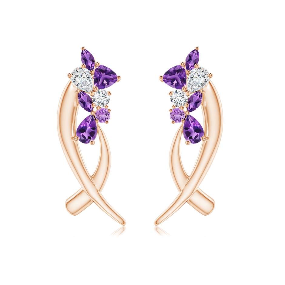 6x4mm AAA Natori x Angara Cascading Multi-Shape Amethyst & Diamond Sumi Stroke Studs in Rose Gold side-1