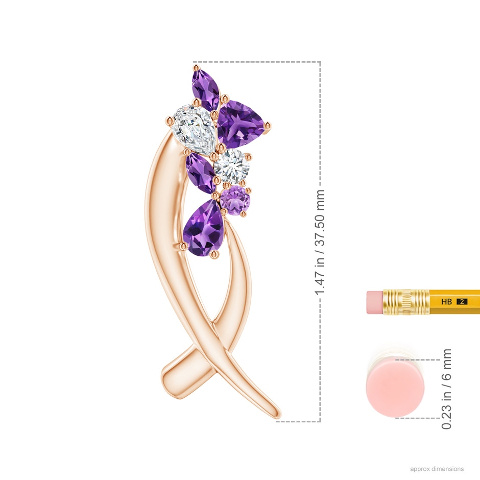 6x4mm AAA Natori x Angara Cascading Multi-Shape Amethyst & Diamond Sumi Stroke Studs in Rose Gold ruler