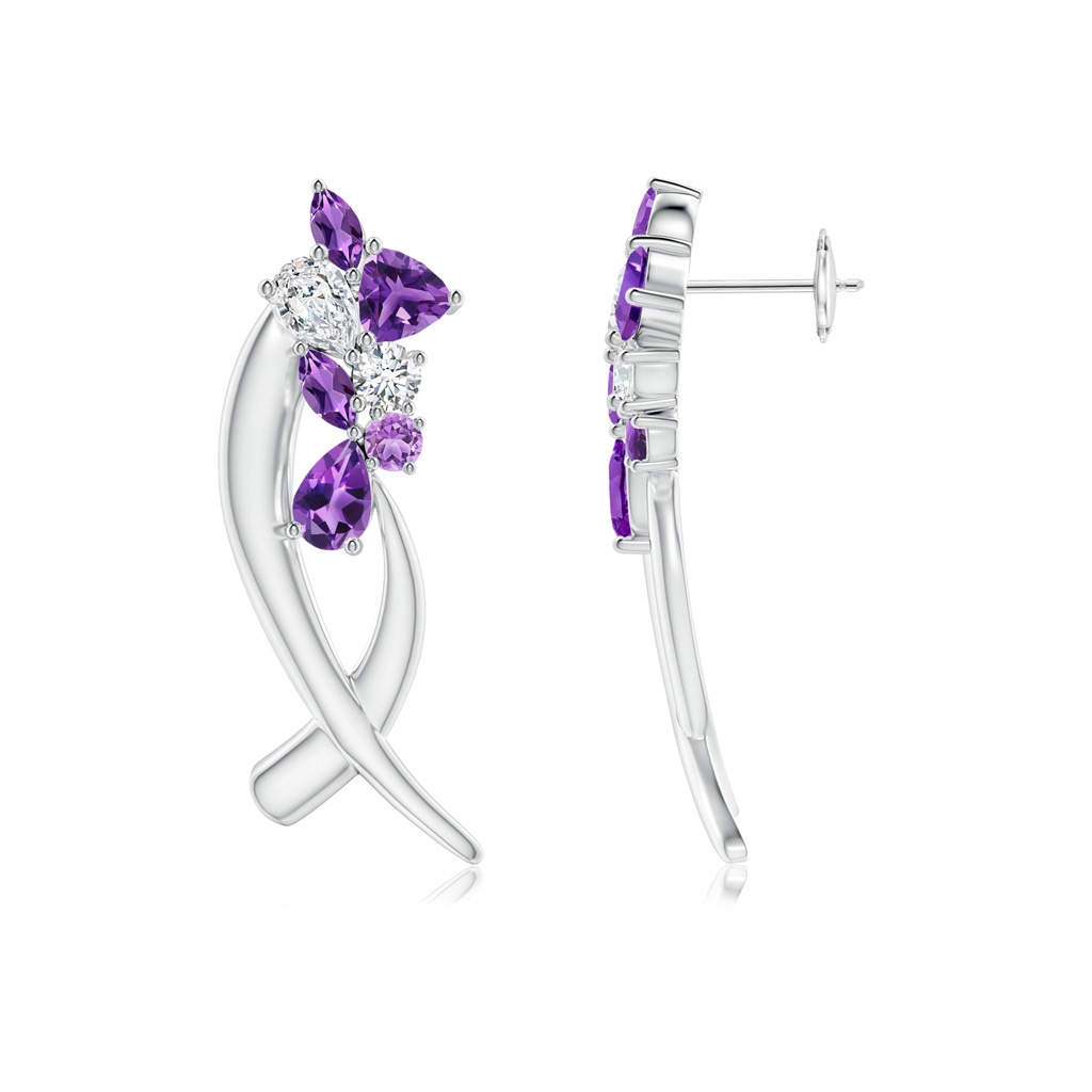 6x4mm AAA Natori x Angara Cascading Multi-Shape Amethyst & Diamond Sumi Stroke Studs in White Gold