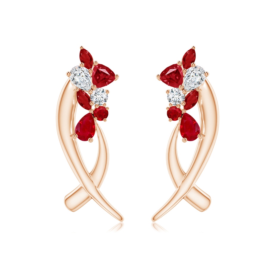 6x4mm AAA Natori x Angara Cascading Multi-Shape Ruby & Diamond Sumi Stroke Studs in Rose Gold side-1