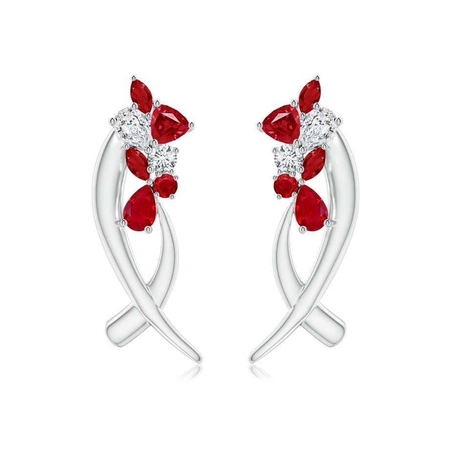 6x4mm AAA Natori x Angara Cascading Multi-Shape Ruby & Diamond Sumi Stroke Studs in White Gold side-1