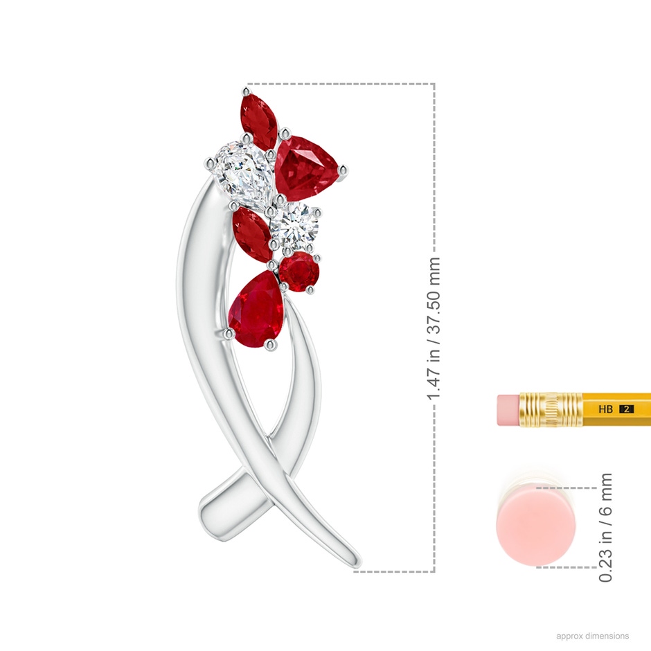 6x4mm AAA Natori x Angara Cascading Multi-Shape Ruby & Diamond Sumi Stroke Studs in White Gold ruler