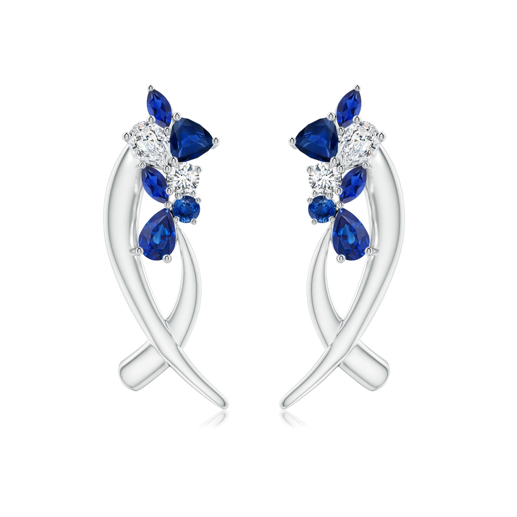 6x4mm AAA Natori x Angara Cascading Multi-Shape Sapphire & Diamond Sumi Stroke Studs in White Gold Side-1