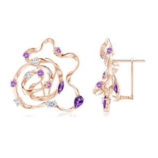 6x4mm AAA Natori x Angara Multi-Shape Dispersed Amethyst & Diamond Sakura Stud Earrings in Rose Gold