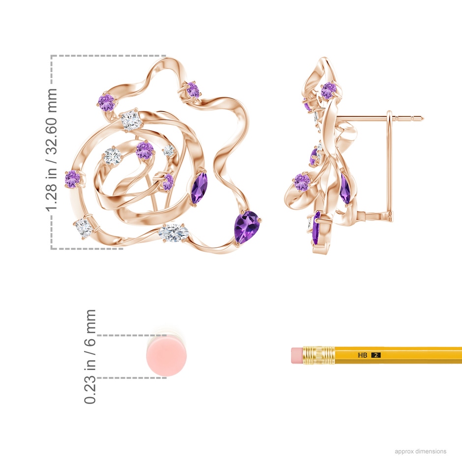 6x4mm AAA Natori x Angara Multi-Shape Dispersed Amethyst & Diamond Sakura Stud Earrings in Rose Gold product image