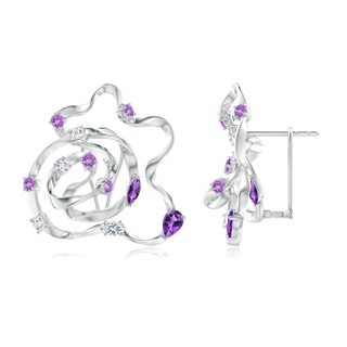 6x4mm AAA Natori x Angara Multi-Shape Dispersed Amethyst & Diamond Sakura Stud Earrings in White Gold