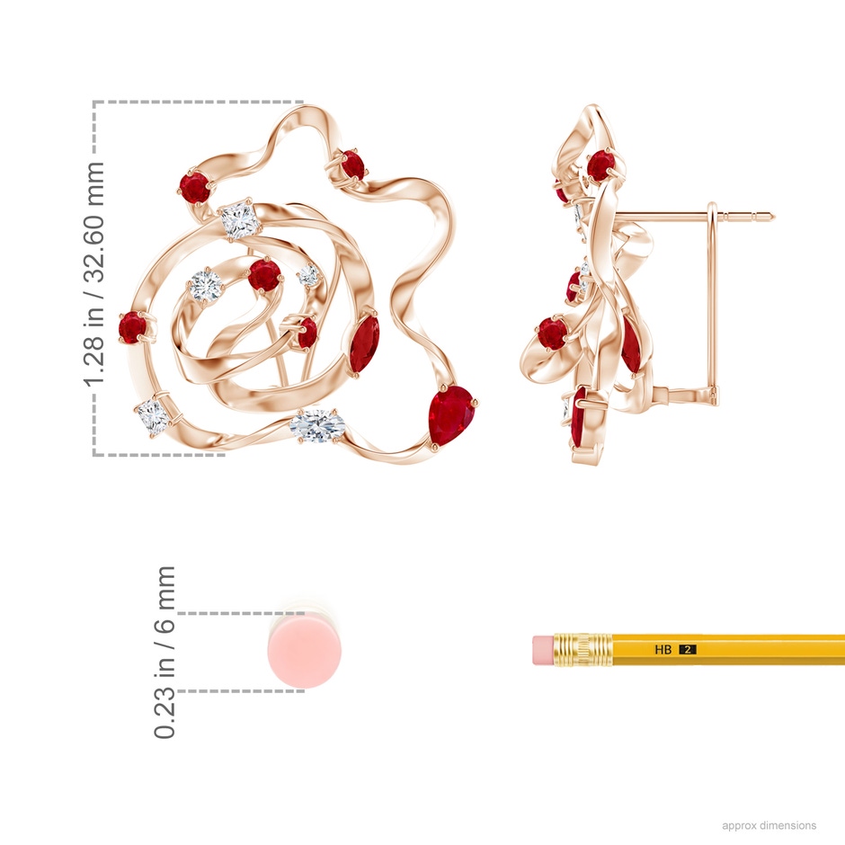 6x4mm AAA Natori x Angara Multi-Shape Dispersed Ruby & Diamond Sakura Stud Earrings in Rose Gold product image