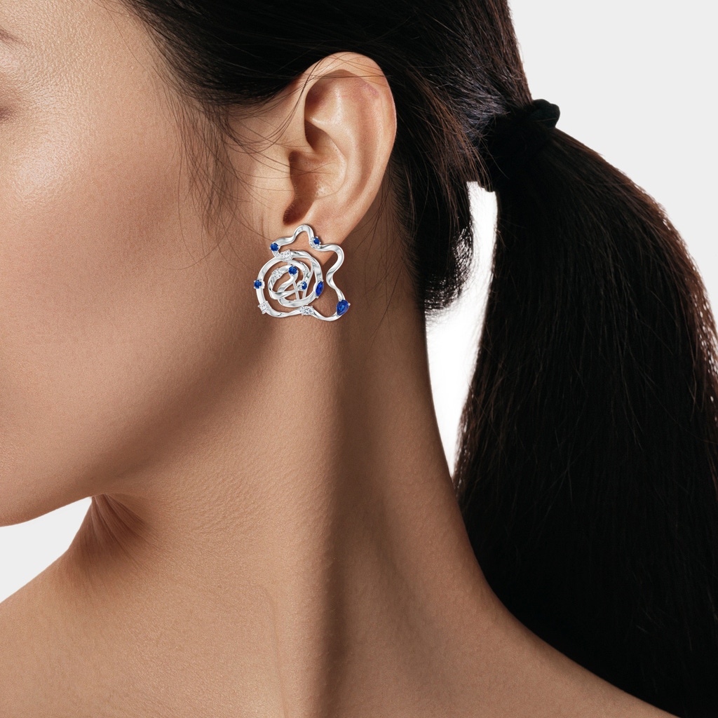 6x4mm AAA Natori x Angara Multi-Shape Dispersed Sapphire & Diamond Sakura Stud Earrings in White Gold Product Image