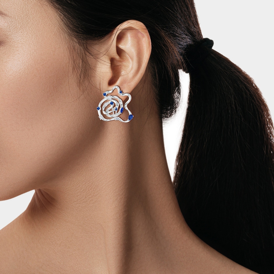 6x4mm AAA Natori x Angara Multi-Shape Dispersed Sapphire & Diamond Sakura Stud Earrings in White Gold product image