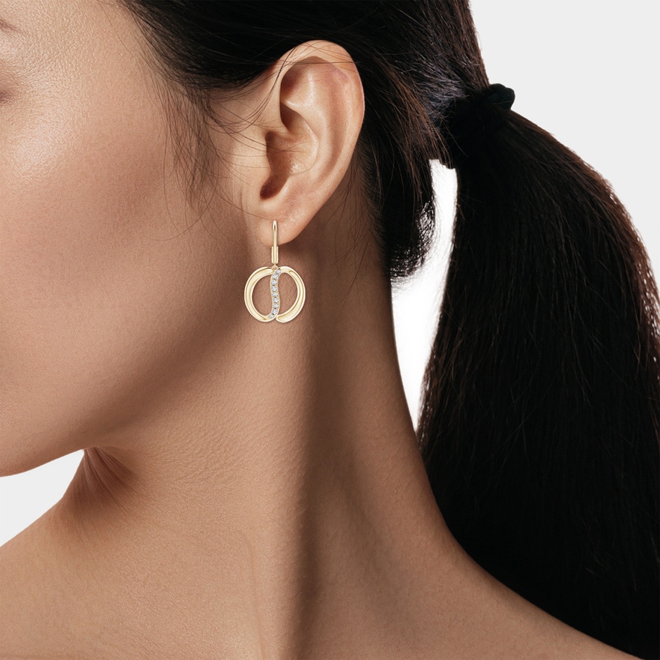 1.9mm HSI2 Natori x Angara Yin-Yang Diamond Shangri-La Dangle Earrings in Yellow Gold body-ear