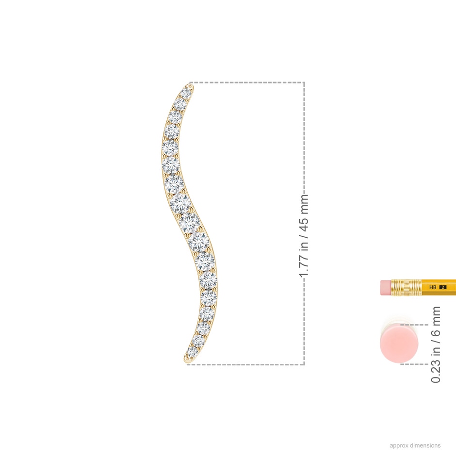 3.3mm HSI2 Natori x Angara Shangri-la - Brush Stroke Diamond 45mm Shangri-La Stud Earrings in Yellow Gold ruler