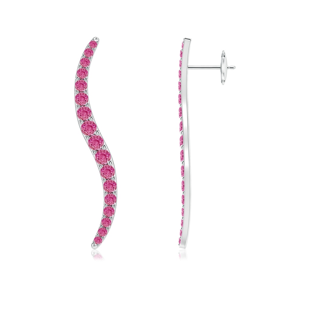 3.3mm AAA Brush Stroke Pink Sapphire 45mm Shangri-La Stud Earrings in White Gold