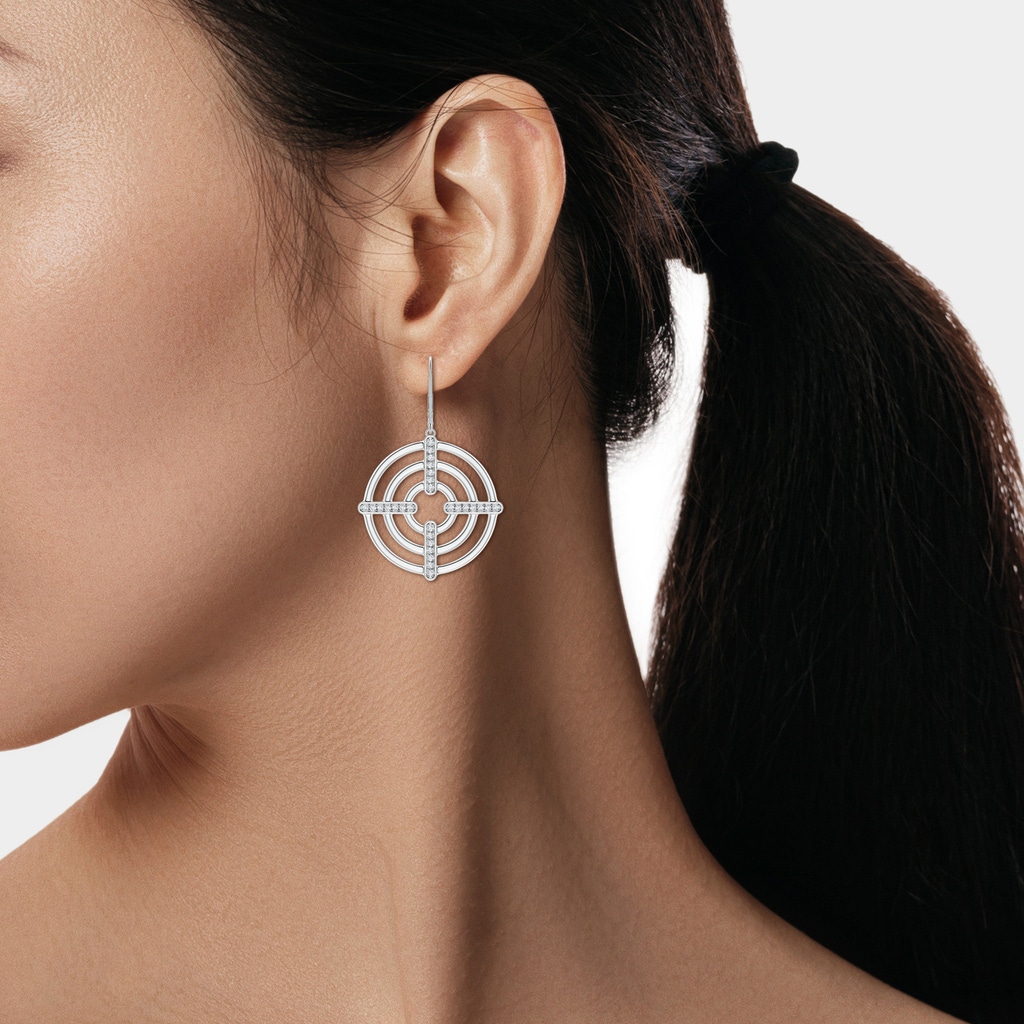 1.2mm HSI2 Natori x Angara Infinity Concentric Circle Earrings with Diamond Bars in White Gold ear