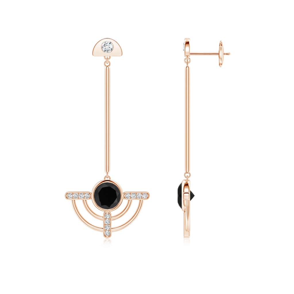 6mm AAA Natori x Angara Infinity Half Concentric Circle Black Onyx Dangle Earrings with Diamond Accents in Rose Gold