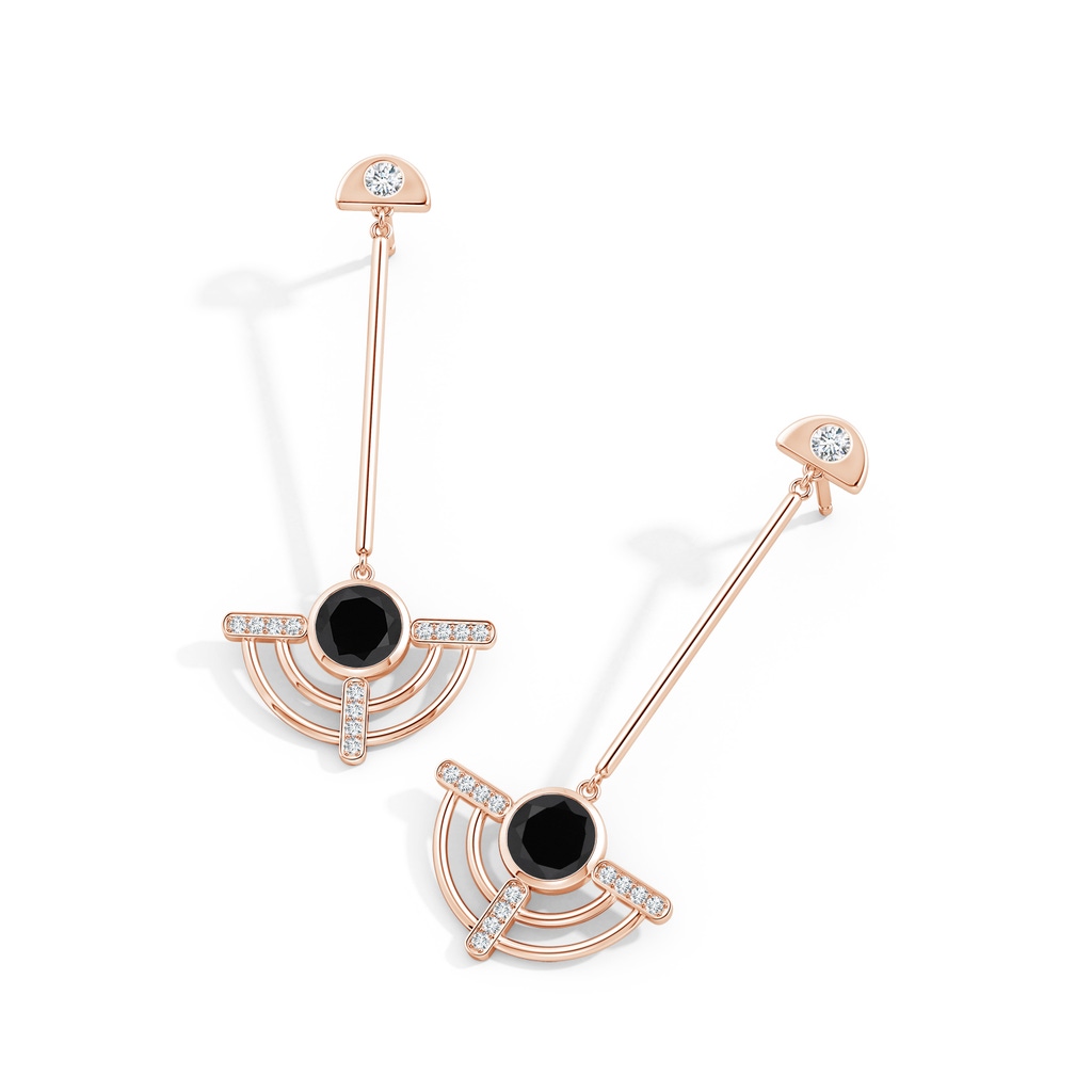 6mm AAA Natori x Angara Infinity Half Concentric Circle Black Onyx Dangle Earrings with Diamond Accents in Rose Gold - side 399