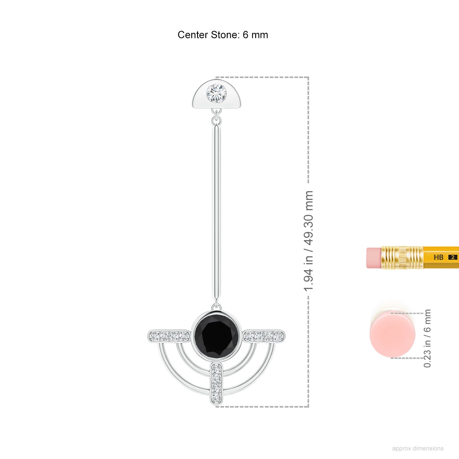 6mm AAA Natori x Angara Infinity Half Concentric Circle Black Onyx Dangle Earrings with Diamond Accents in White Gold - ruler