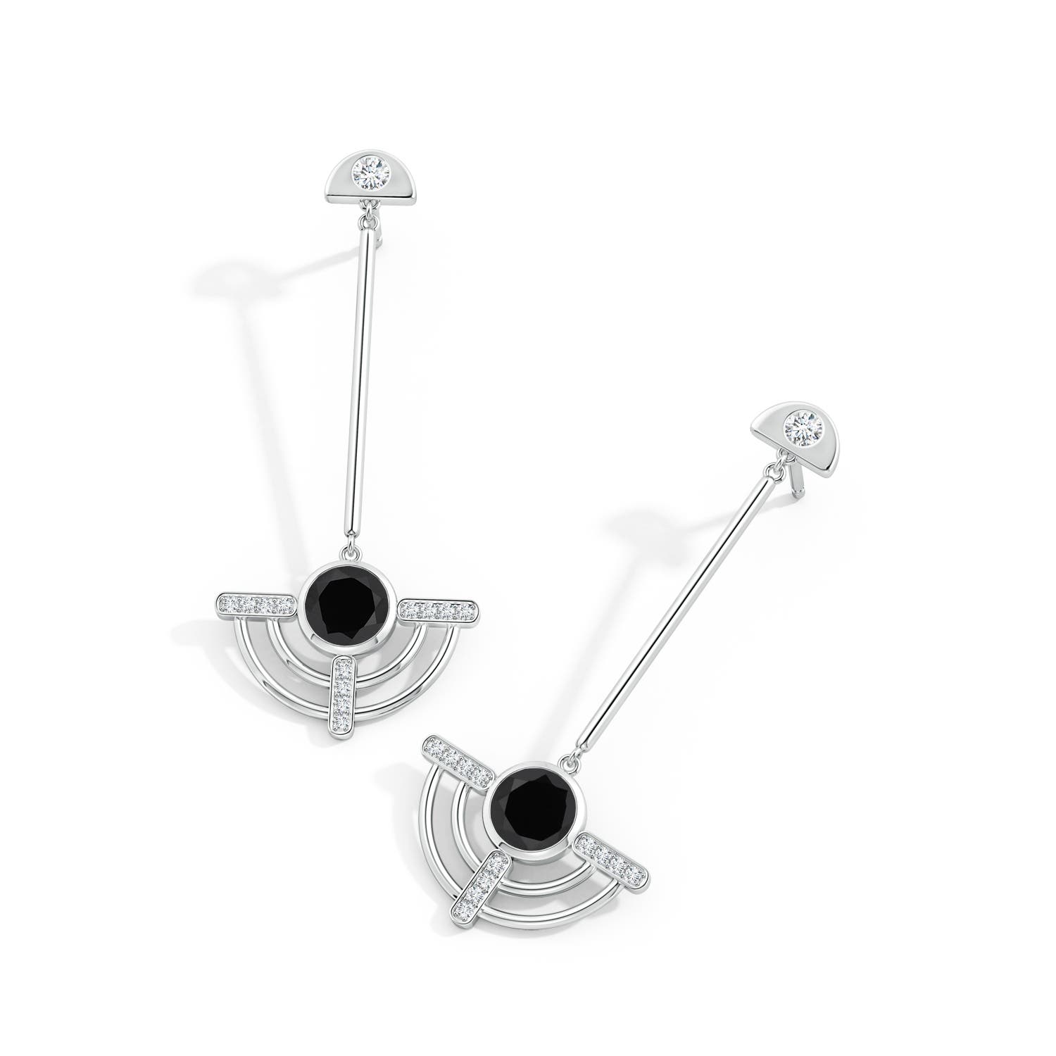 6mm AAA Natori x Angara Infinity Half Concentric Circle Black Onyx Dangle Earrings with Diamond Accents in White Gold - lifestyle 3