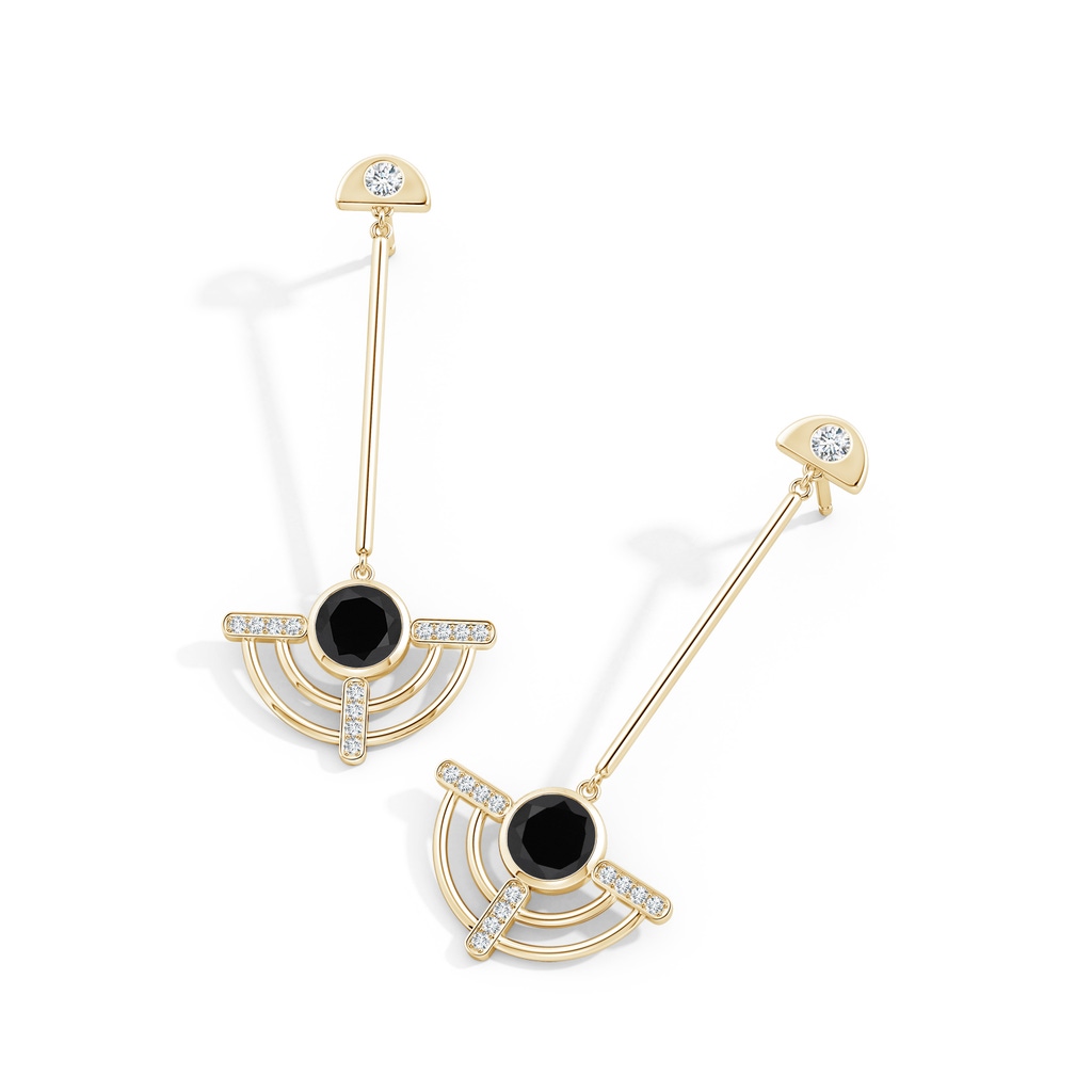 6mm AAA Natori x Angara Infinity Half Concentric Circle Black Onyx Dangle Earrings with Diamond Accents in Yellow Gold - side 399
