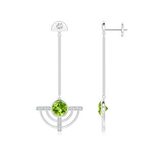 6mm AAA Natori x Angara Infinity Half Concentric Circle Peridot Dangle Earrings with Diamond Accents in White Gold