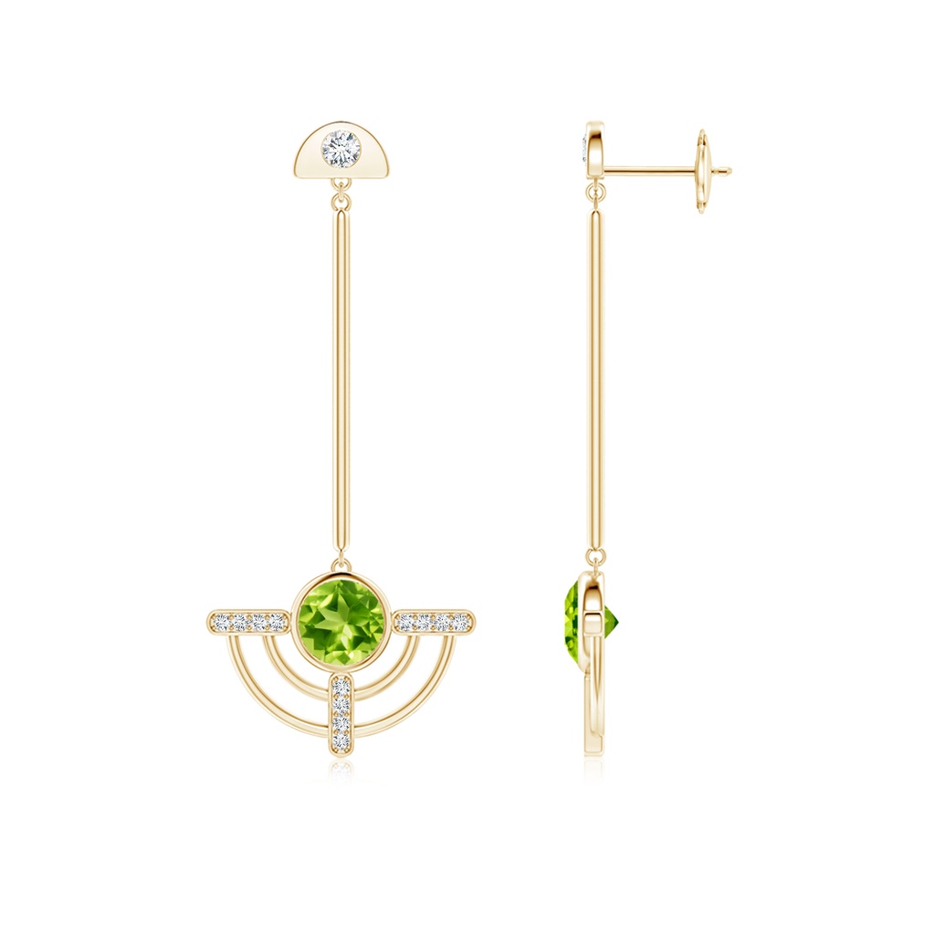 6mm AAA Natori x Angara Infinity Half Concentric Circle Peridot Dangle Earrings with Diamond Accents in Yellow Gold