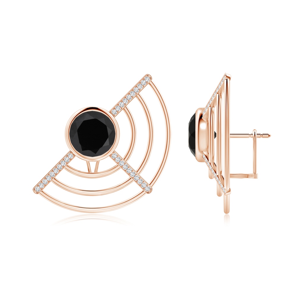 10mm AAA Natori x Angara Infinity Half Concentric Circle Black Onyx Button Studs with Diamond Bars in Rose Gold