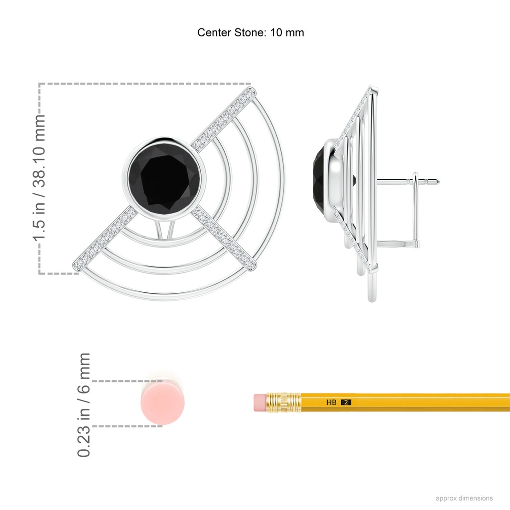 10mm AAA Natori x Angara Infinity Half Concentric Circle Black Onyx Button Studs with Diamond Bars in White Gold ruler