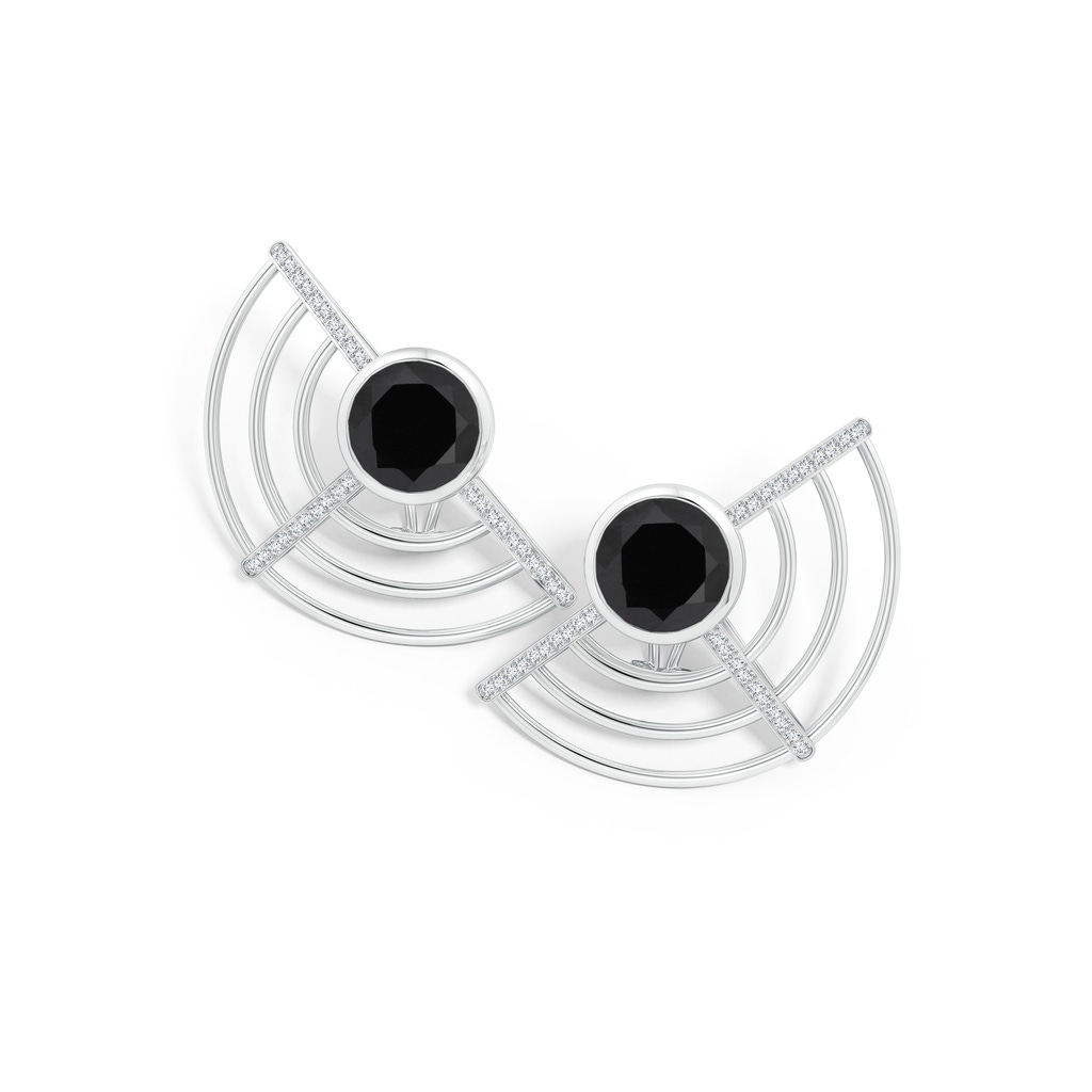 10mm AAA Natori x Angara Infinity Half Concentric Circle Black Onyx Button Studs with Diamond Bars in White Gold Side 399