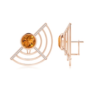 10mm AAA Natori x Angara Infinity Half Concentric Circle Citrine Button Studs with Diamond Bars in 9K Rose Gold