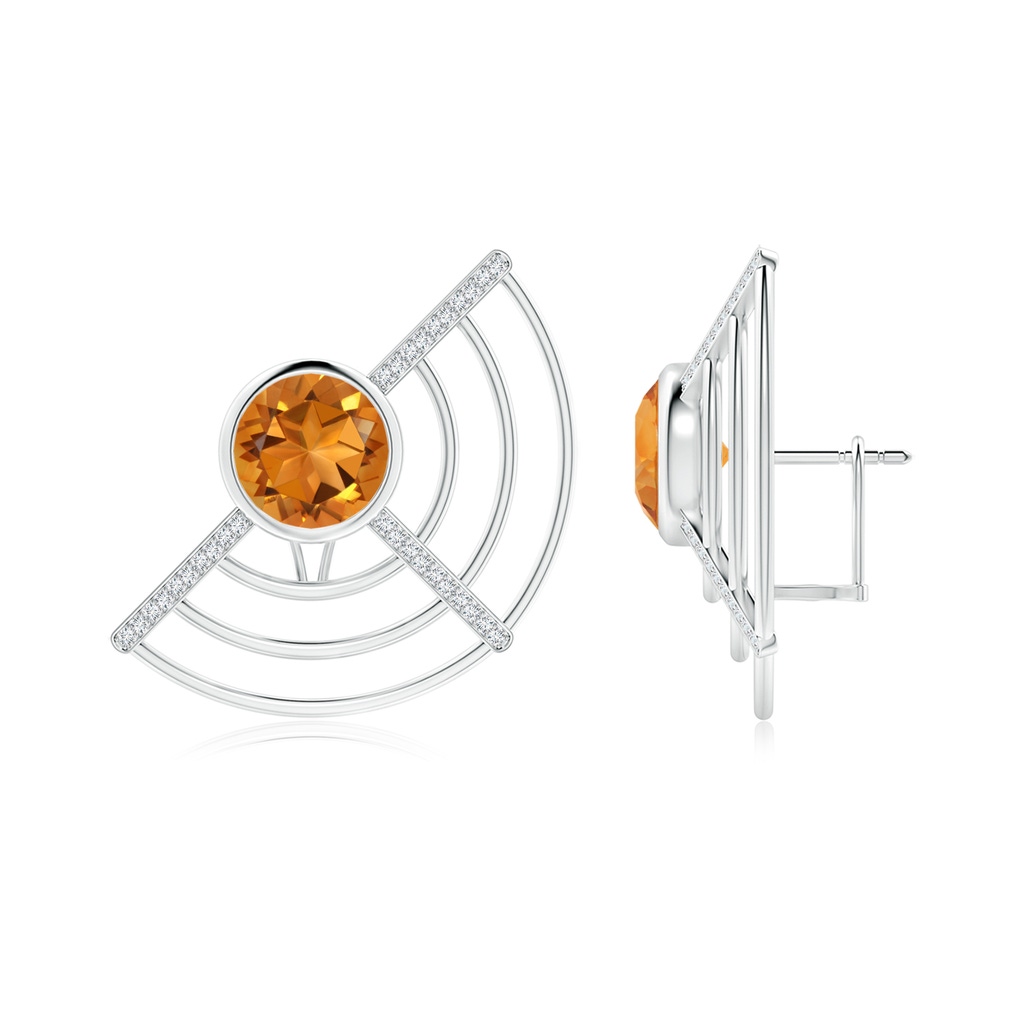 10mm AAA Natori x Angara Infinity Half Concentric Circle Citrine Button Studs with Diamond Bars in White Gold