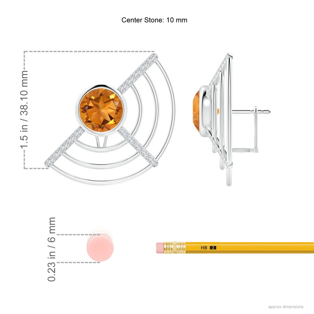 10mm AAA Natori x Angara Infinity Half Concentric Circle Citrine Button Studs with Diamond Bars in White Gold ruler