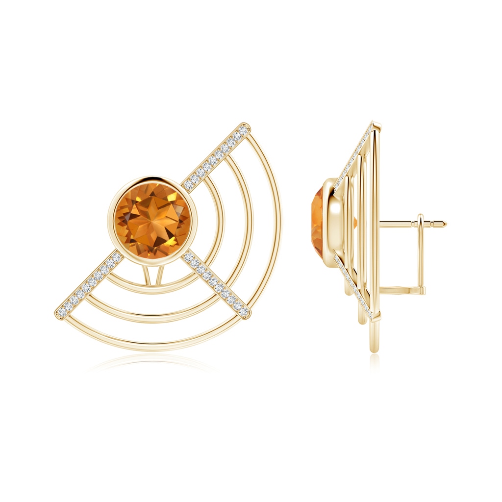 10mm AAA Natori x Angara Infinity Half Concentric Circle Citrine Button Studs with Diamond Bars in Yellow Gold