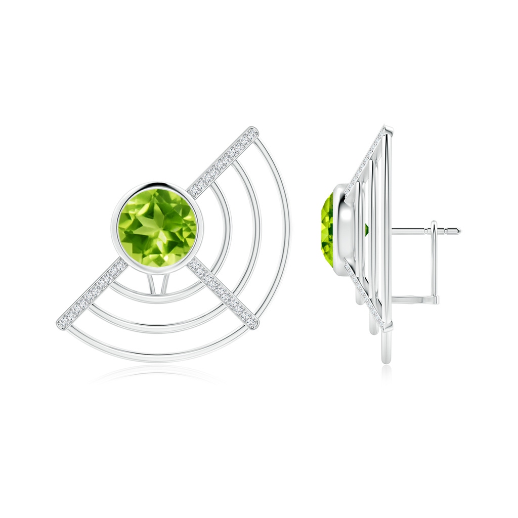 10mm AAA Natori x Angara Infinity Half Concentric Circle Peridot Button Studs with Diamond Bars in White Gold