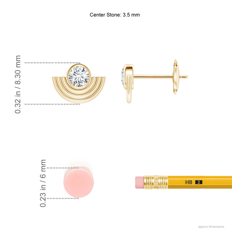 3.5mm HSI2 Natori x Angara Infinity Diamond Half Concentric Circle Metal Fan Earrings in Yellow Gold ruler