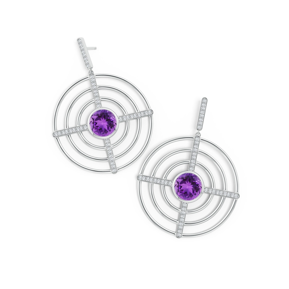 10mm AAA Natori x Angara Infinity Concentric Circle Amethyst Earrings with Diamond Bars in White Gold side 399