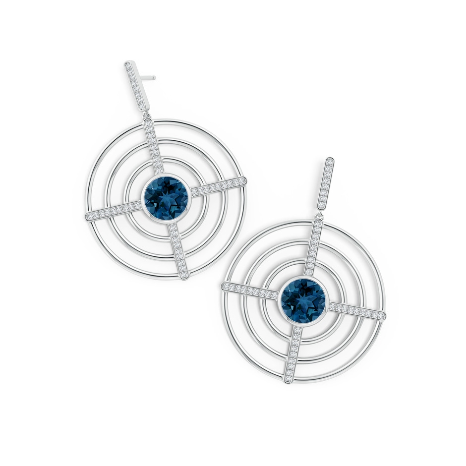 10mm AAA Natori x Angara Infinity Concentric Circle London Blue Topaz Earrings with Diamond Bars in White Gold side 399