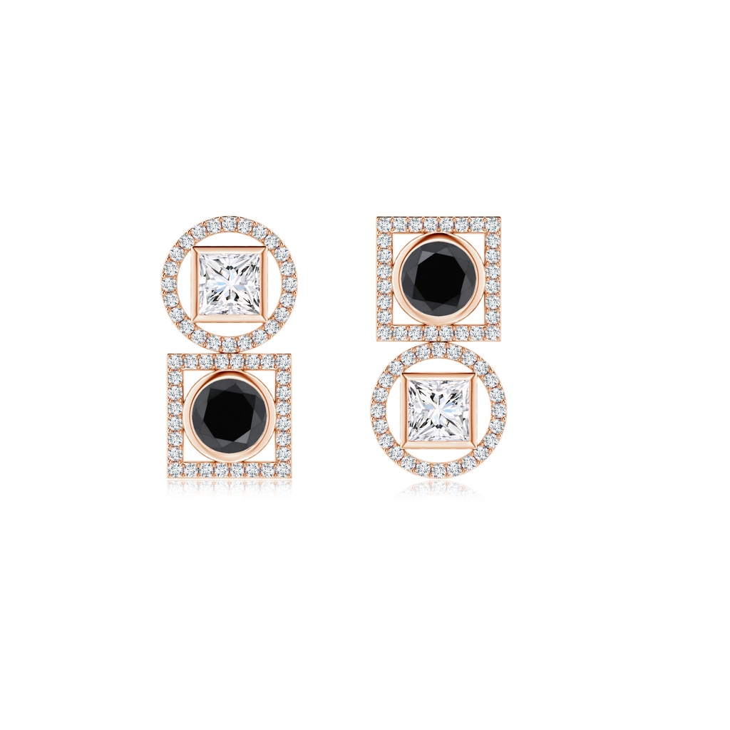 5mm AA Natori x Angara Infinity Black & White Diamond Geometric Two Stone Mismatched Earrings in Rose Gold