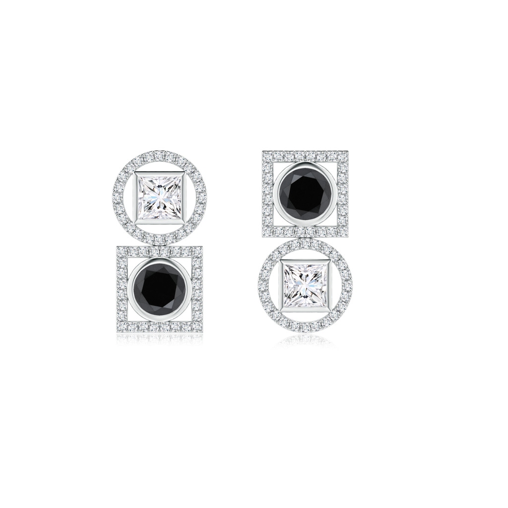 5mm AA Natori x Angara Infinity Black & White Diamond Geometric Two Stone Mismatched Earrings in White Gold