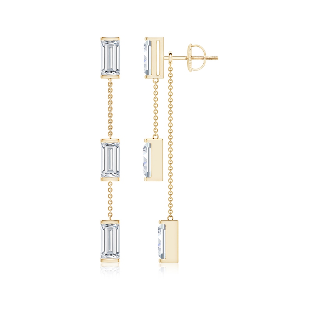 6x3mm FGVS Natori x Angara Orient Express Lab-Grown Baguette Diamond Front-Back Chain Earrings in Yellow Gold