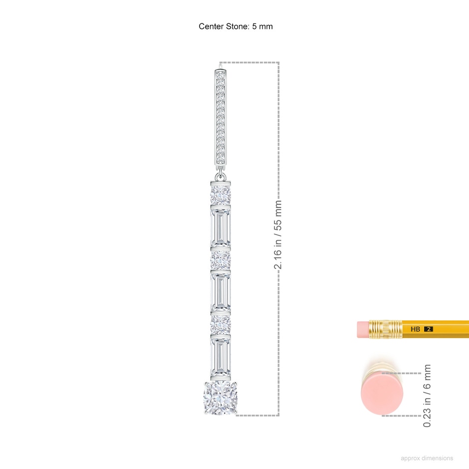 5mm FGVS Natori x Angara Orient Express Lab-Grown Baguette & Cushion Diamond Long Drop Earrings in White Gold ruler