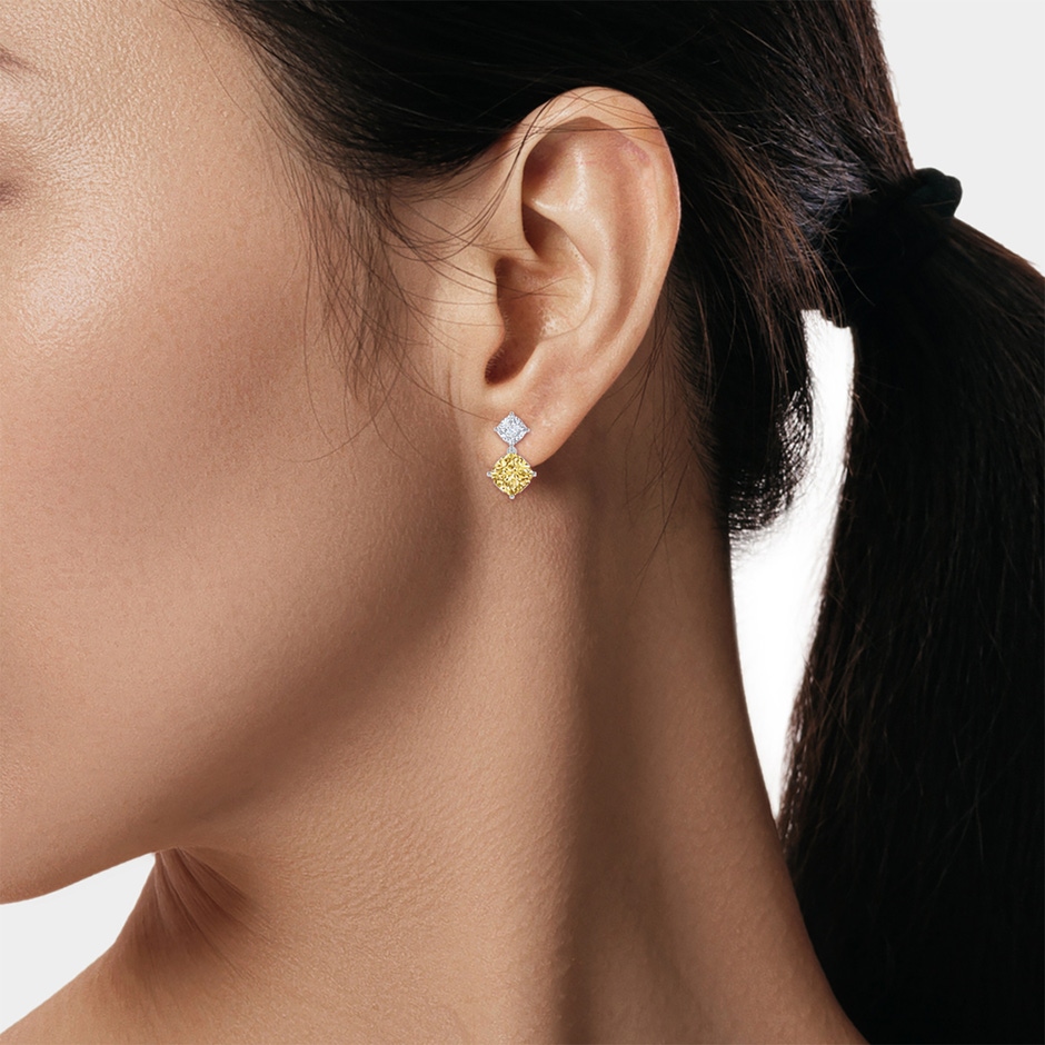 5.5mm fancyvs Natori x Angara Orient Express Lab-Grown yellow & White Diamond Two-Stone Earrings in White Gold ear