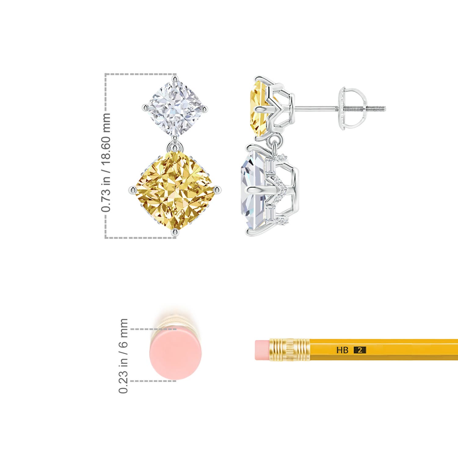 7mm fancyvs Natori x Angara Orient Express Lab-Grown yellow & White Diamond Two-Stone Earrings in White Gold - ruler