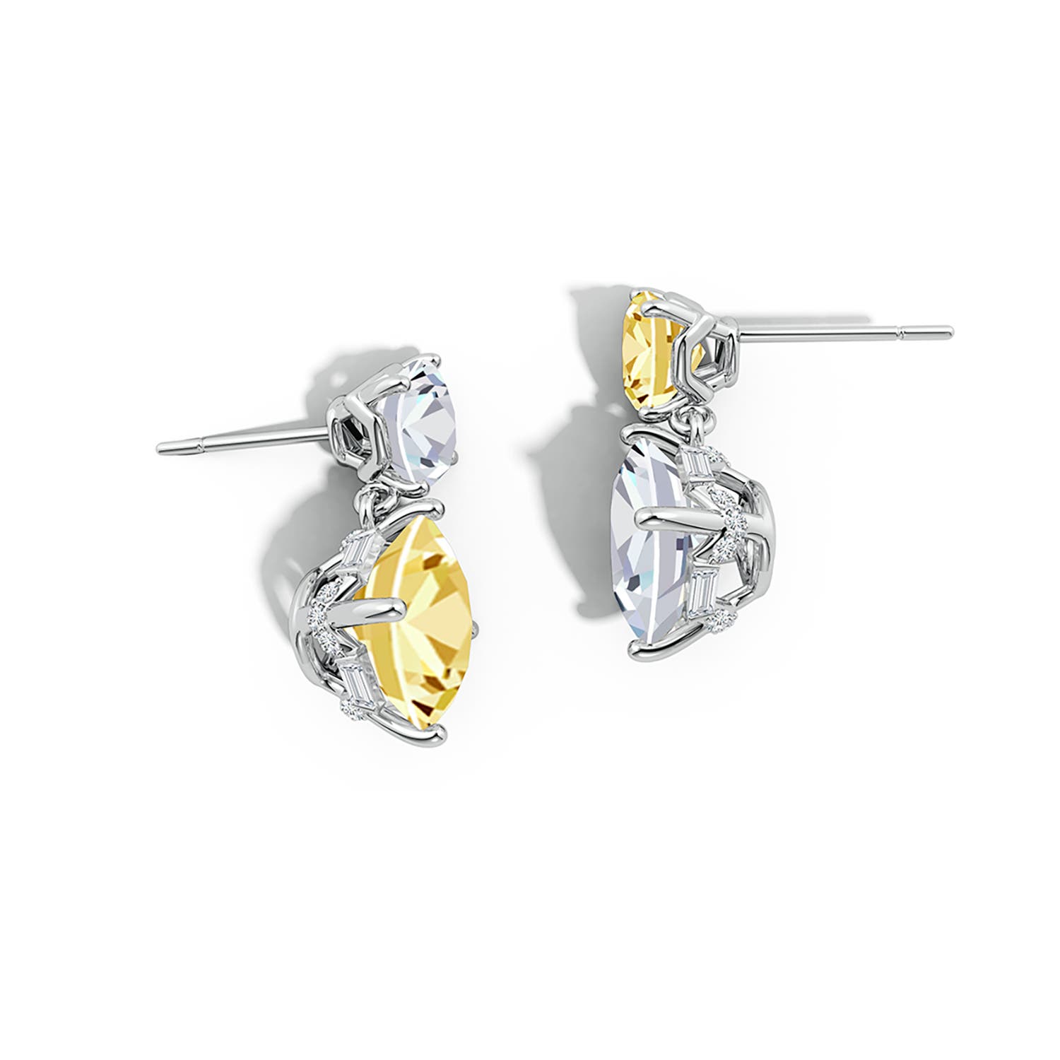 7mm fancyvs Natori x Angara Orient Express Lab-Grown yellow & White Diamond Two-Stone Earrings in White Gold - misc 5