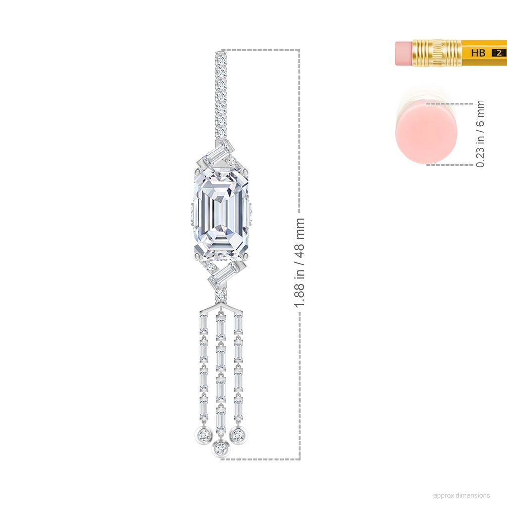 10x6mm FGVS Natori x Angara Orient Express Lab-Grown Baguette Diamond Tassel Drop Earrings in White Gold ruler