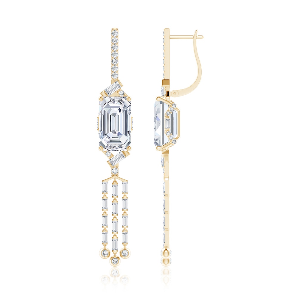 10x6mm FGVS Natori x Angara Orient Express Lab-Grown Baguette Diamond Tassel Drop Earrings in Yellow Gold