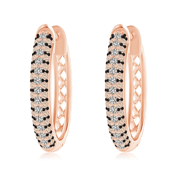 1.2mm A Pave-Set White and Brown Diamond Hoop Earrings in Rose Gold 