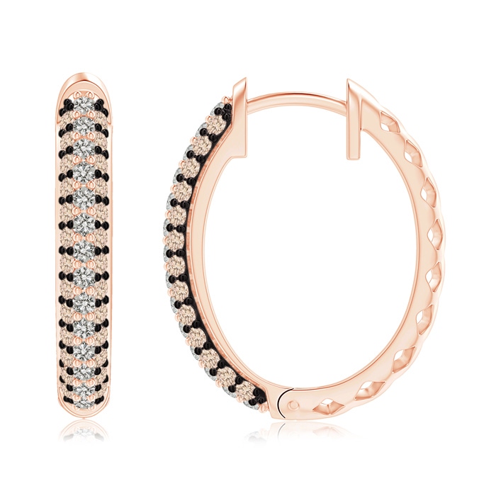 1.2mm A Pave-Set White and Brown Diamond Hoop Earrings in Rose Gold Product Image