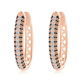 1.2mm AA Pave-Set White and Brown Diamond Hoop Earrings in 10K Rose Gold