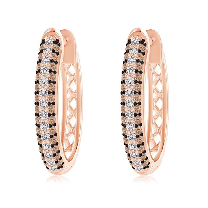 1.2mm AA Pave-Set White and Brown Diamond Hoop Earrings in Rose Gold 